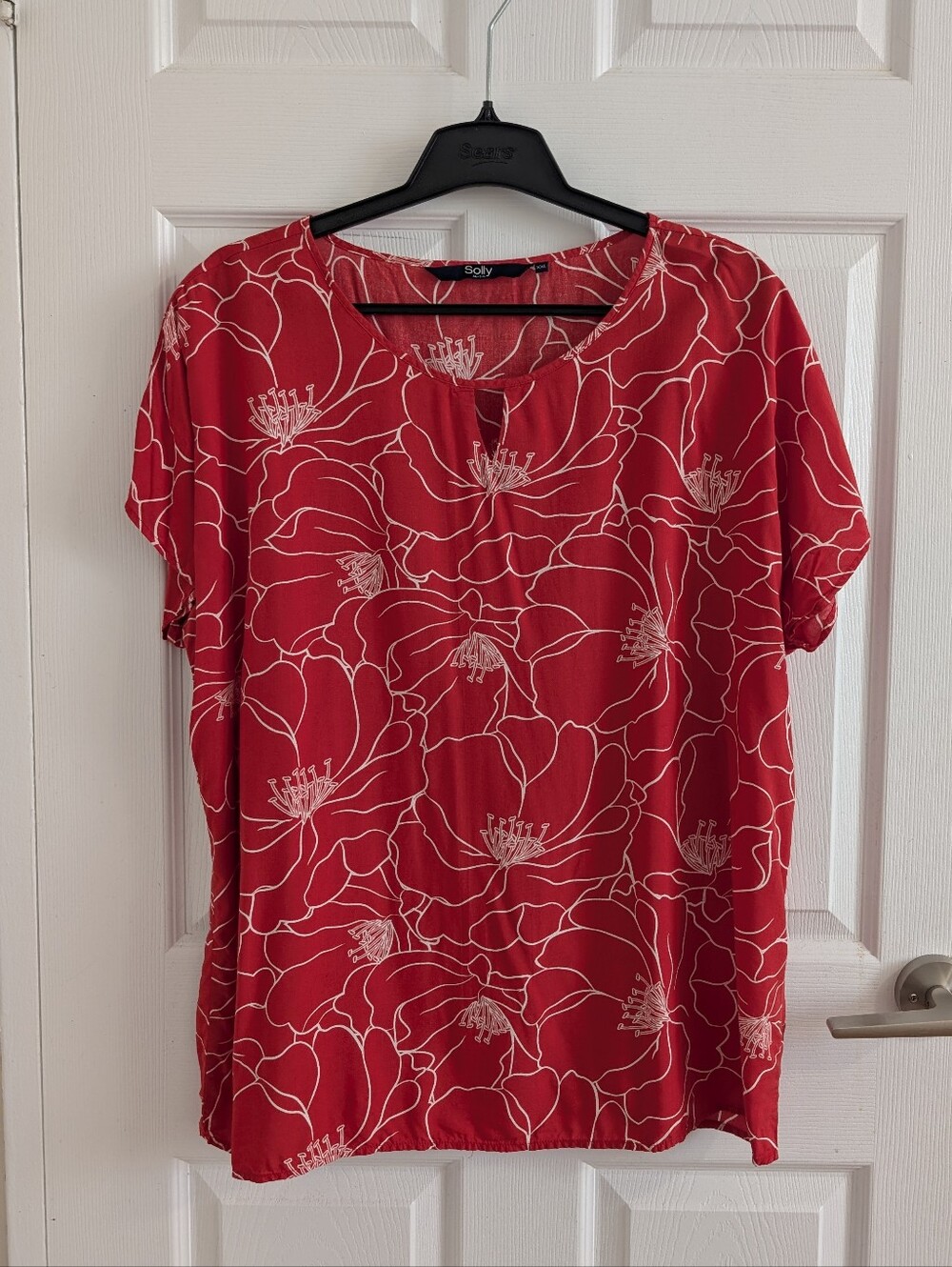 Allen Solly Red Floral Short-Sleeve Blouse 100% Viscose Boho Chic Feminine -XXL